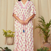 Boho Night Ecru Rayon kaftan