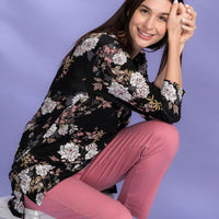 Candra Black Modal Long Top - Pyjama Set