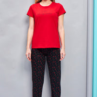 Calla Knitted cotton Red T-Shirt - Pyjama set