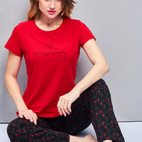 Calla Knitted cotton Red T-Shirt - Pyjama set