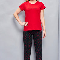 Calla Knitted cotton Red T-Shirt - Pyjama set