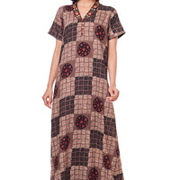 Calla Lily Rayon Brown Long Nighty