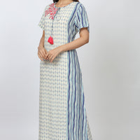 Columbine Rayon White Long Nighty