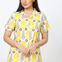 Maize Rayon Yellow Shirt - Pyjama Set