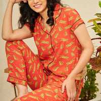 Wild Jam Rayon Red Shirt - Pyjama Set