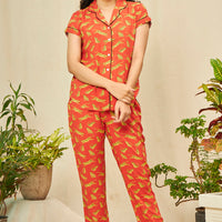 Wild Jam Rayon Red Shirt - Pyjama Set