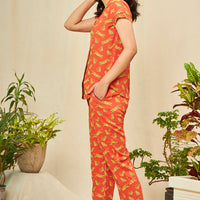 Wild Jam Rayon Red Shirt - Pyjama Set