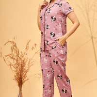 Salmon Rayon Pink Shirt - Pyjama Set