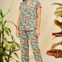 Ashenzy Rayon Grey Shirt - Pyjama Set