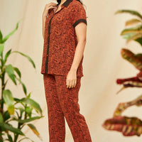 coco mousse Rayon Brown Shirt - Pyjama set