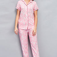 Blush Key Rayon Pink Shirt - Pyjama Set