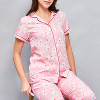 Blush Key Rayon Pink Shirt - Pyjama Set