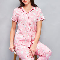 Blush Key Rayon Pink Shirt - Pyjama Set