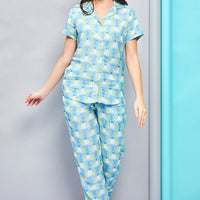Lovely Daisy Rayon Blue Shirt - Pyjama Set