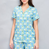 Lovely Daisy Rayon Blue Shirt - Pyjama Set