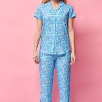 Blue Essence Rayon Blue Shirt - Pyjama Set
