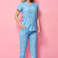 Blue Essence Rayon Blue Shirt - Pyjama Set
