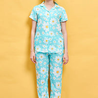 Easy Daisy Rayon Blue Shirt - Pyjama Set