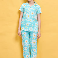 Easy Daisy Rayon Blue Shirt - Pyjama Set