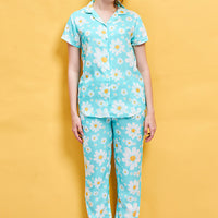 Easy Daisy Rayon Blue Shirt - Pyjama Set