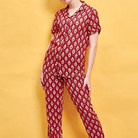 Crimson Spice Rayon Pink Shirt - Pyjama Set