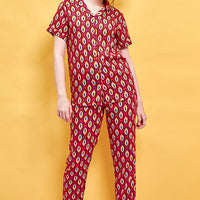 Crimson Spice Rayon Pink Shirt - Pyjama Set