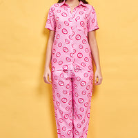 Pink Eye Rayon Pink Shirt - Pyjama Set