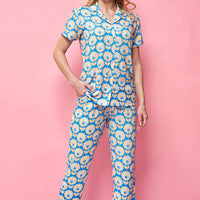 Deal Darlings Rayon Blue Shirt - Pyjama Set