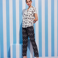Kaleidoscopic Black Rayon Shirt Pyjama Set