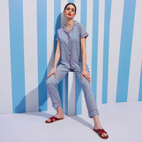 Blue Ray Blue Rayon Shirt Pyjama Set