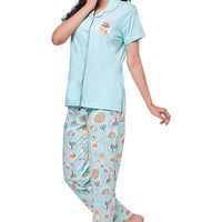 Ozone Blue Knitted Cotton Shirt - Pyjama
