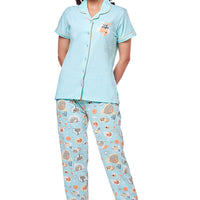 Ozone Blue Knitted Cotton Shirt - Pyjama