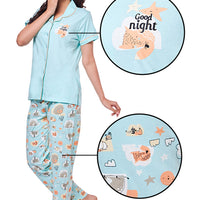 Ozone Blue Knitted Cotton Shirt - Pyjama