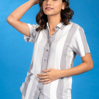 Stripy Ornate Grey Rayon Shirt - Pyjama Set