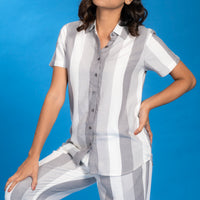 Stripy Ornate Grey Rayon Shirt - Pyjama Set