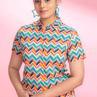 Zig Zag & Back Multi Colour Rayon Shirt Pyjama Set