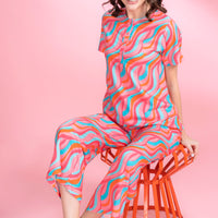 Crazy Wavy Pink Rayon Shirt Pyjama Set