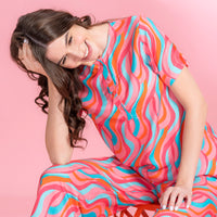 Crazy Wavy Pink Rayon Shirt Pyjama Set