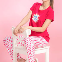 Smile And Pile Pink Rayon T-Shirt - Pyjama Set