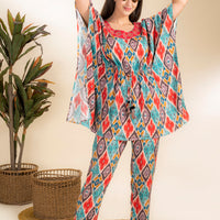 Siti Red Rayon Kaftan - Pyjama Set