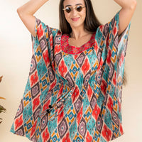 Siti Red Rayon Kaftan - Pyjama Set