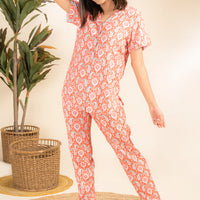 Dian Coral Rayon Shirt - Pyjama Set