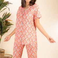 Dian Coral Rayon Shirt - Pyjama Set