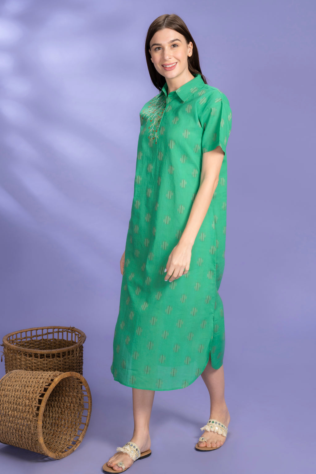 Emerald Unfold Green Cotton Dress July Wear Emerald Unfold Green Cotton Dress July Wear