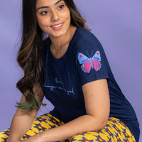 Water Lily Navy Modal T-Shirt - Pyjama Set