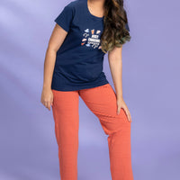 Fulliana Navy Knitted Cotton T-Shirt - Pyjama Set