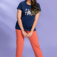 Fulliana Navy Knitted Cotton T-Shirt - Pyjama Set