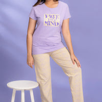 Resa Lilac Knitted Cotton T-Shirt - Pyjama Set