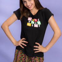 Crispiyana Black Modal Top With Pyjama And Shorts Set