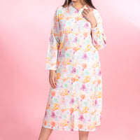 Yellow Chintzy Pink Rayon Dress